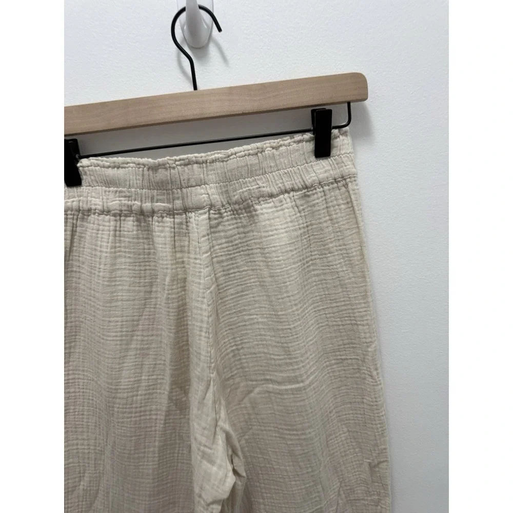 Rails Organic Cotton Gauze Pull On Pants XS Ivory Cropped Wide Leg Pockets